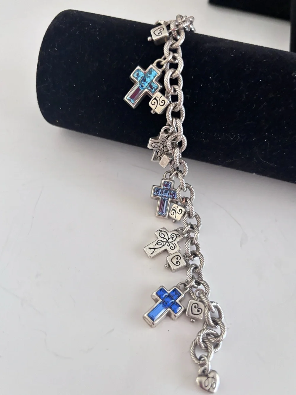 Brighton Purity Silver Tone Cross Bracelet ~Blue, Purple Crystals~ 8
